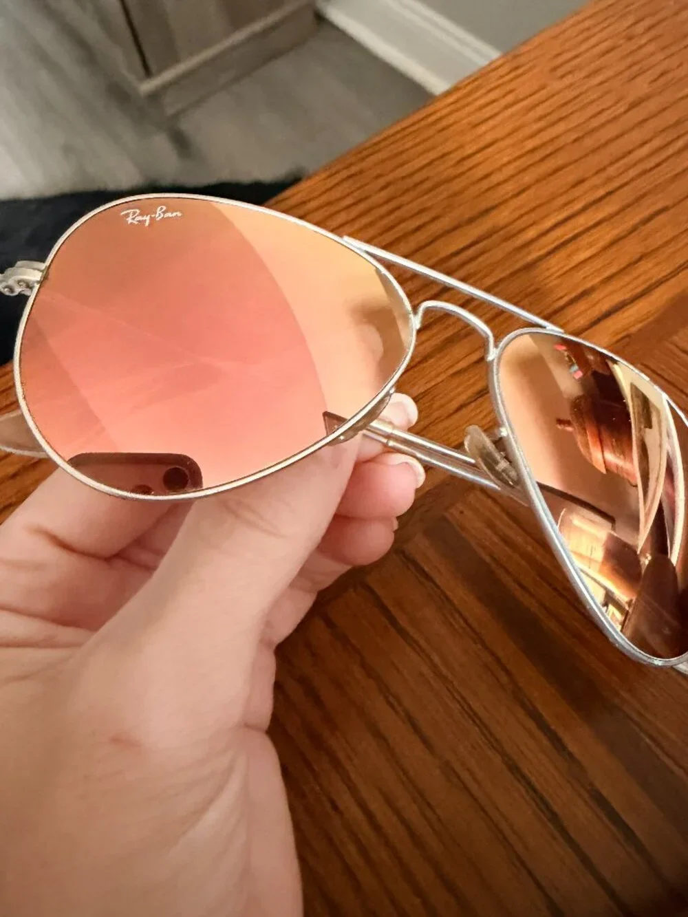Ray-Ban Aviator Sunglasses in Baby Pink Chrome/Silver + Case - RB3025 Large